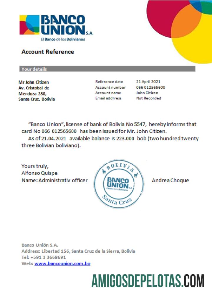 Referência da União Banko da Bolívia baixar para verificação